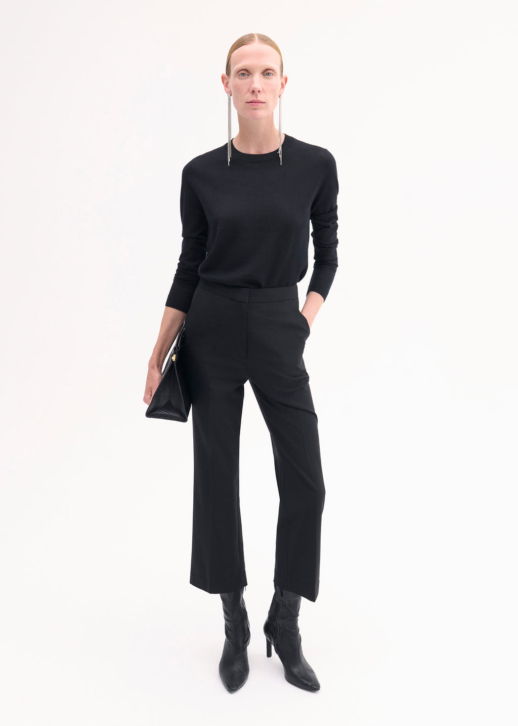 Long Sleeve Crew in Fine Cashmere - Black - CO