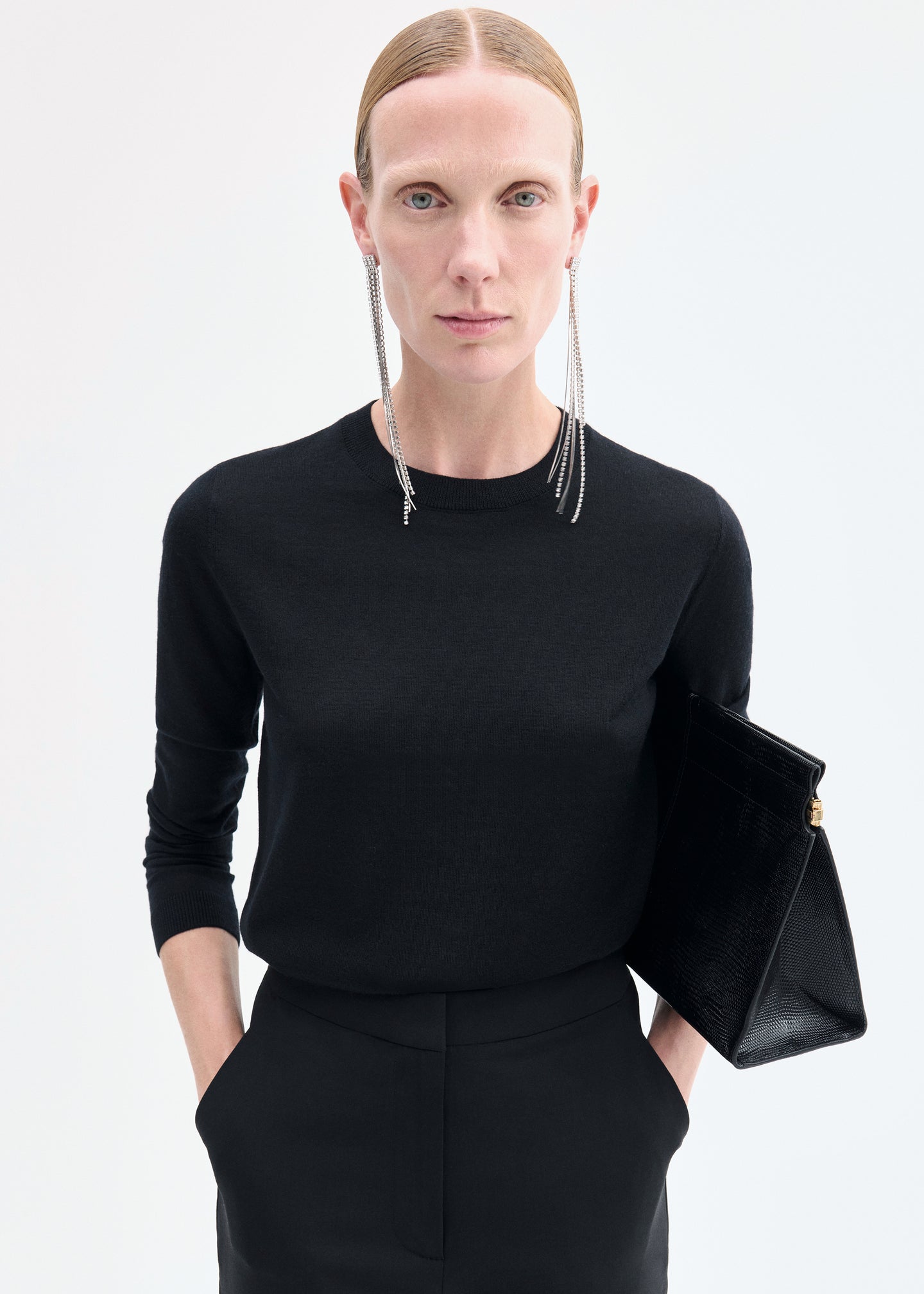 Long Sleeve Crew in Fine Cashmere - Black - CO