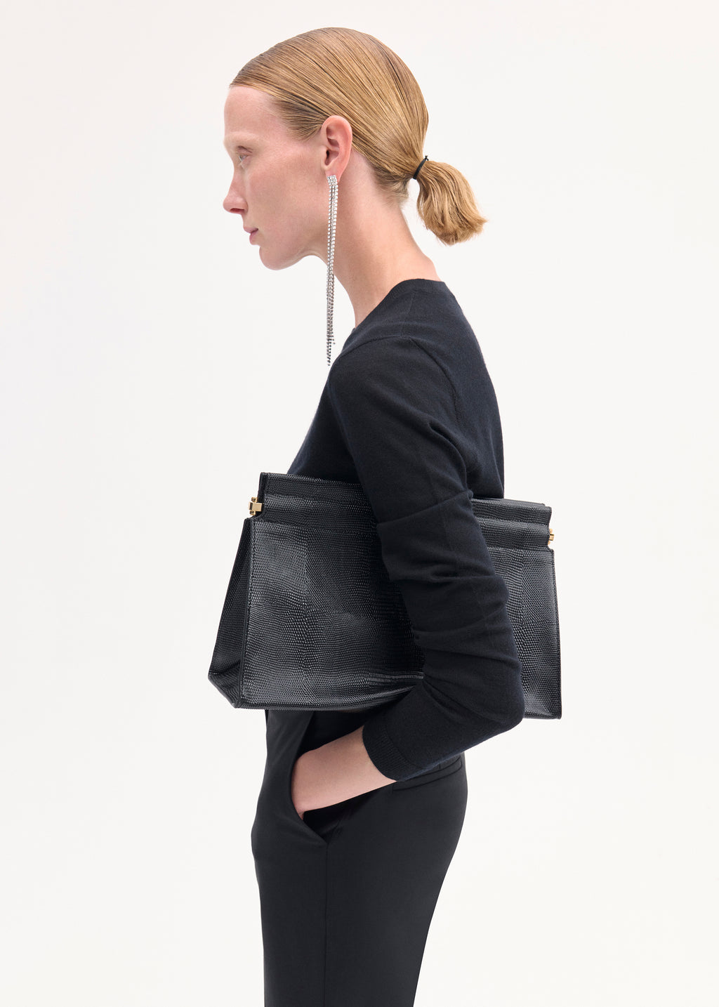 Long Sleeve Crew in Fine Cashmere - Black - CO
