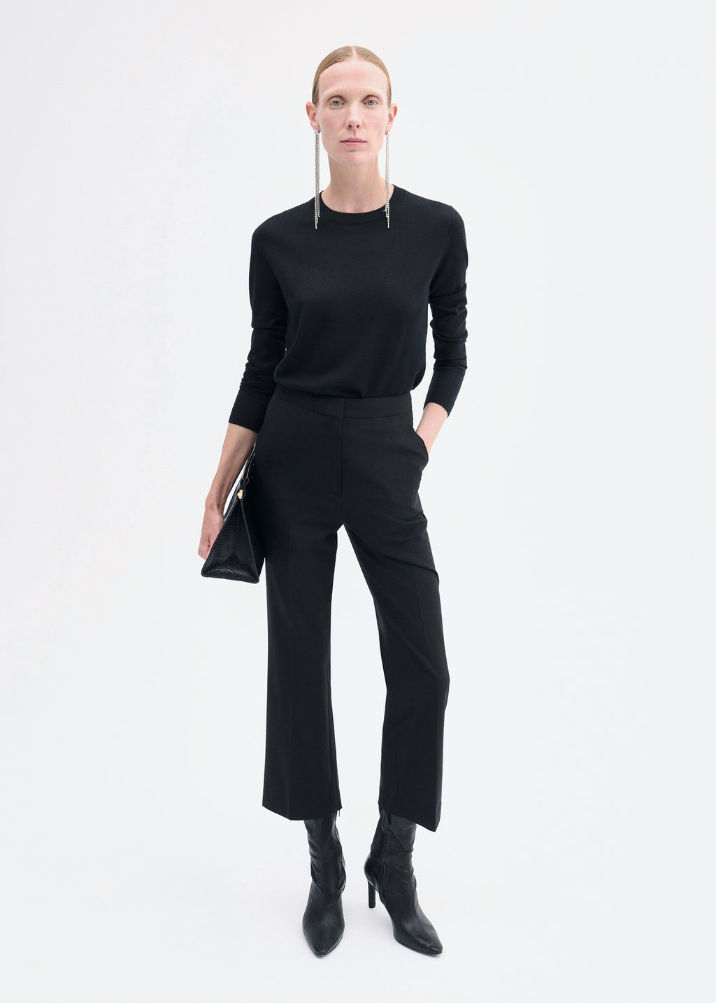 Long Sleeve Crew in Fine Cashmere - Black - CO