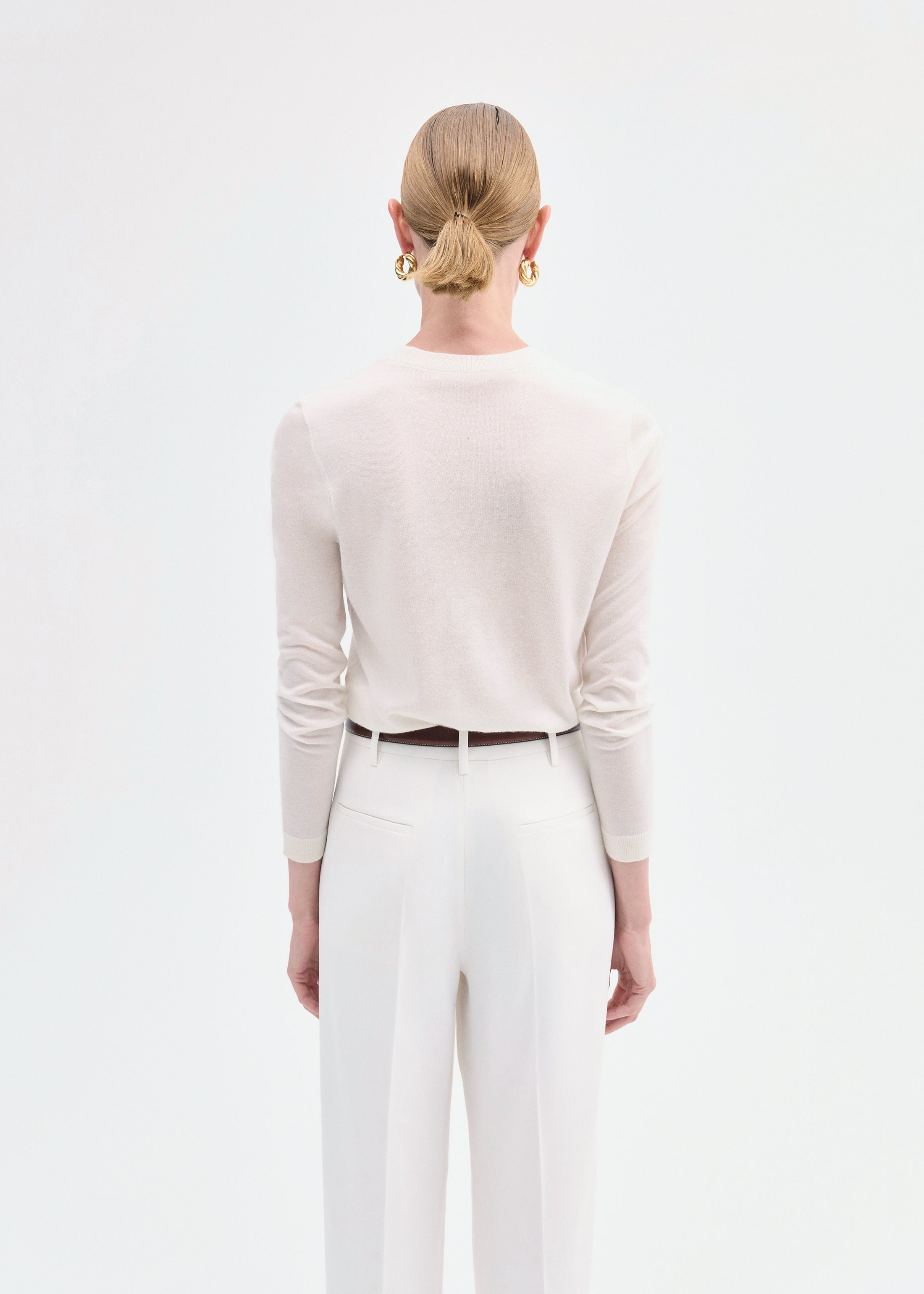 Long Sleeve Crew in Fine Cashmere - Ivory