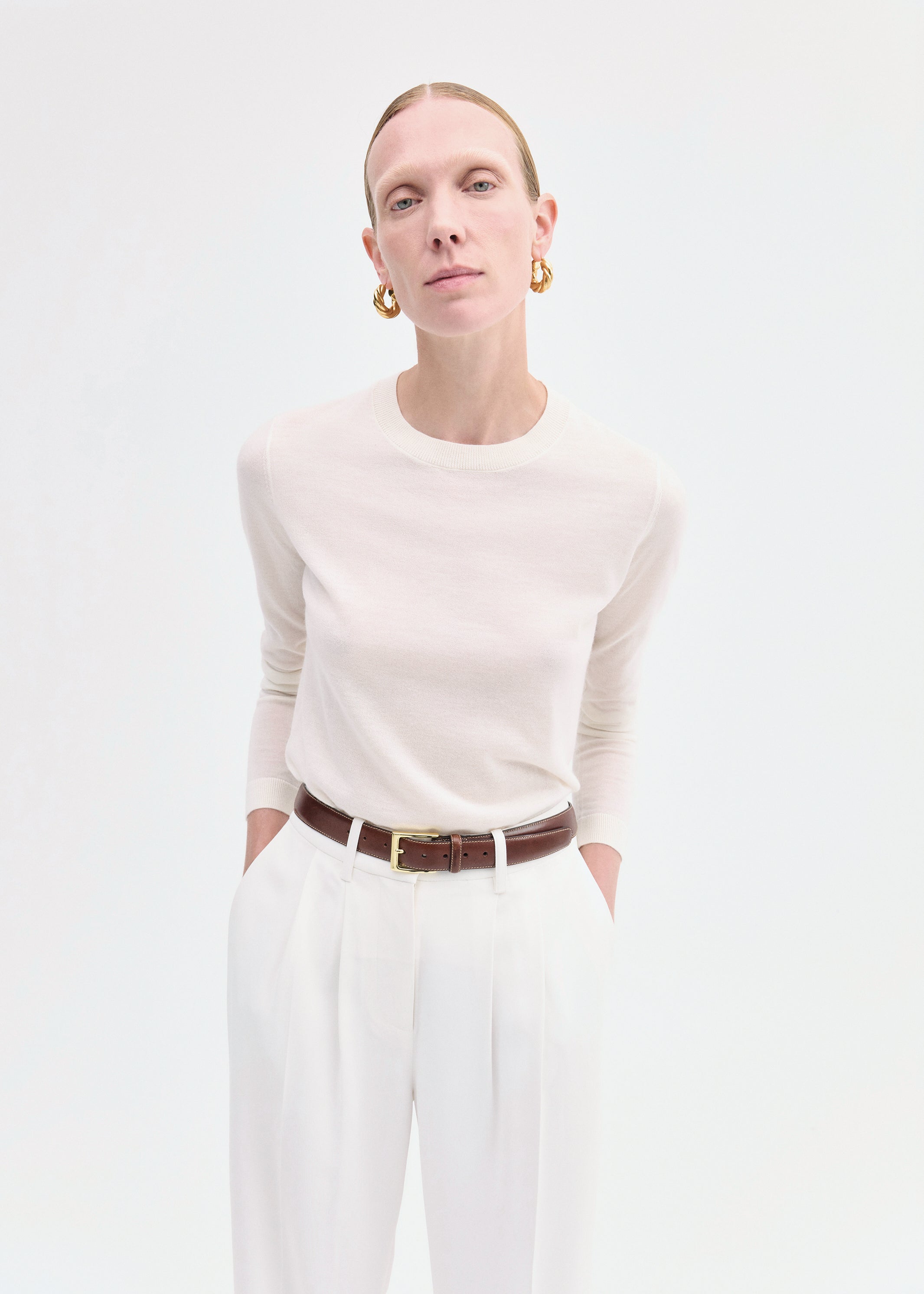 Long Sleeve Crew in Fine Cashmere - Ivory