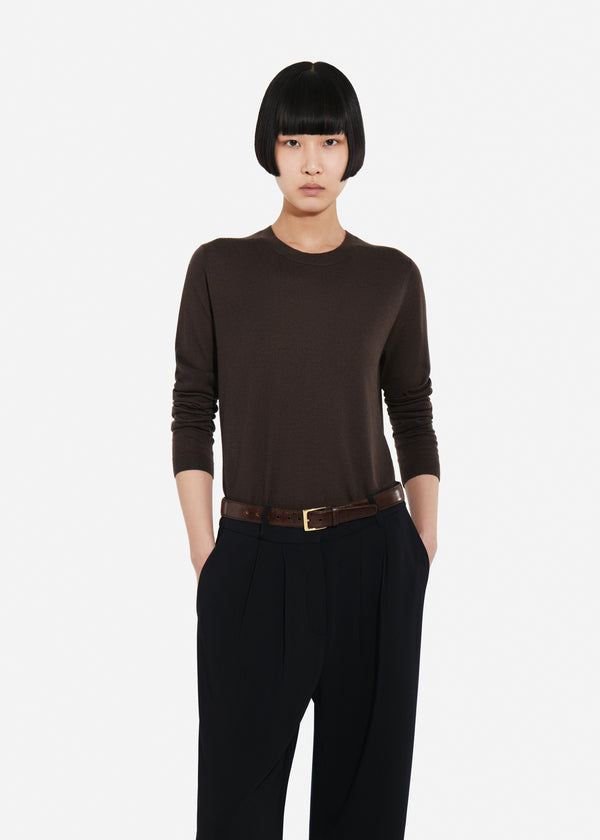 Long Sleeve Crew in Fine Cashmere - Chocolate - CO