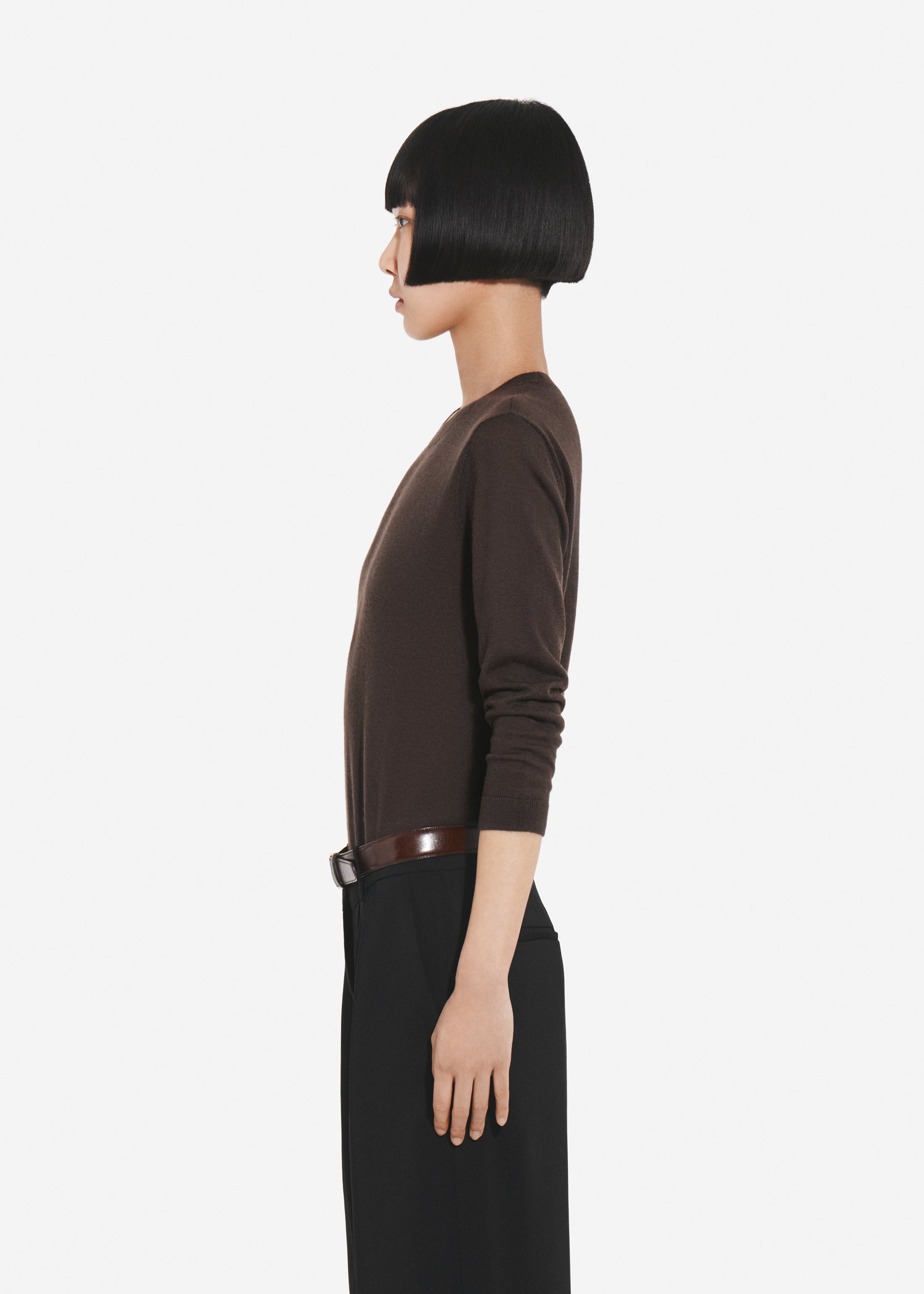 Long Sleeve Crew in Fine Cashmere - Chocolate