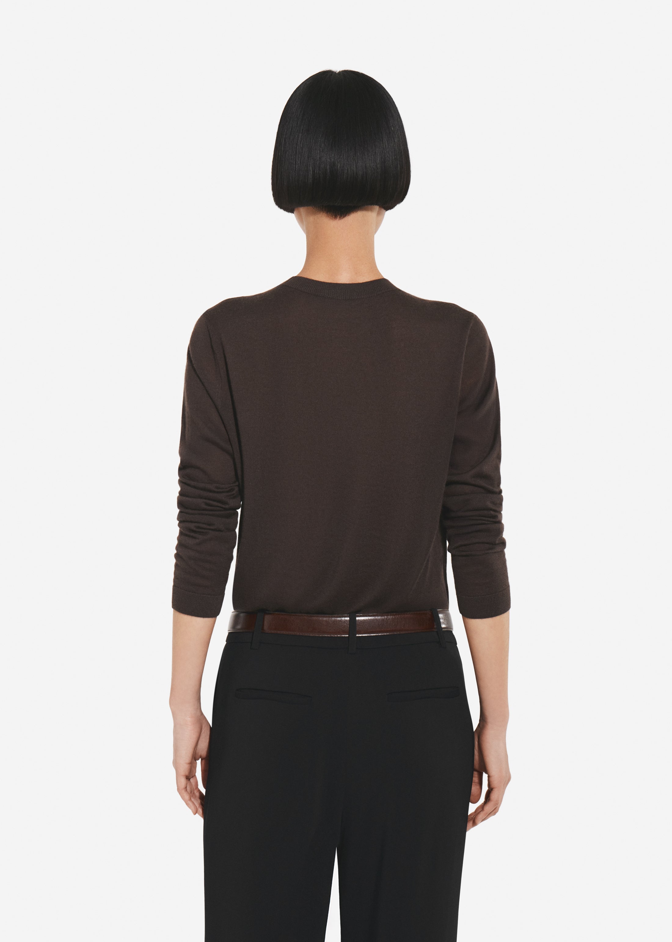Long Sleeve Crew in Fine Cashmere - Chocolate