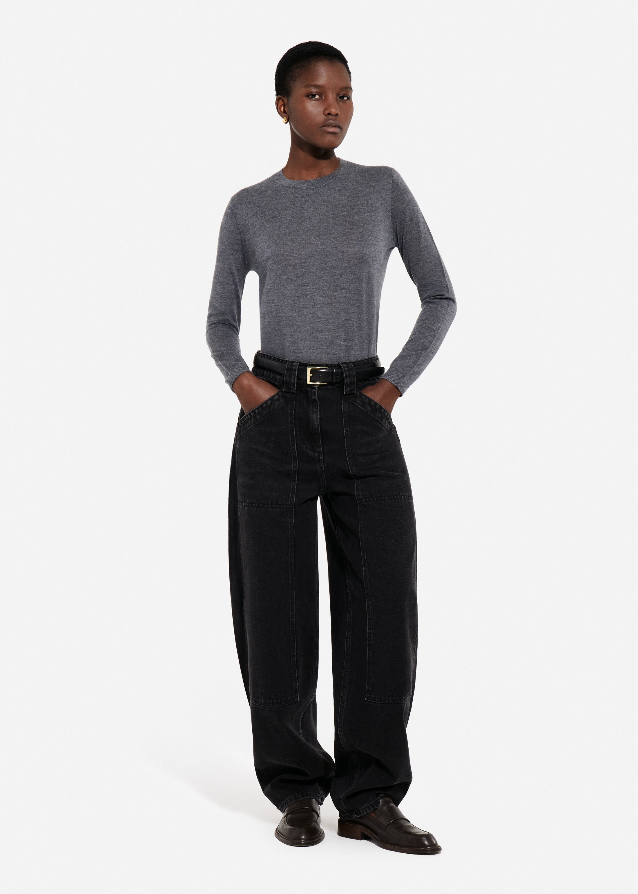 Long Sleeve Crew in Fine Cashmere - Grey