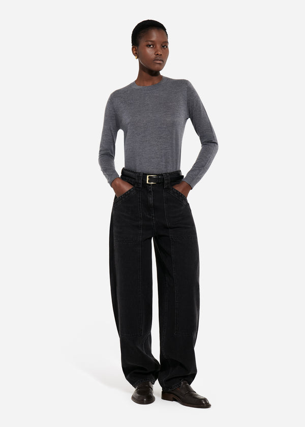 Long Sleeve Crew in Fine Cashmere - Grey - CO