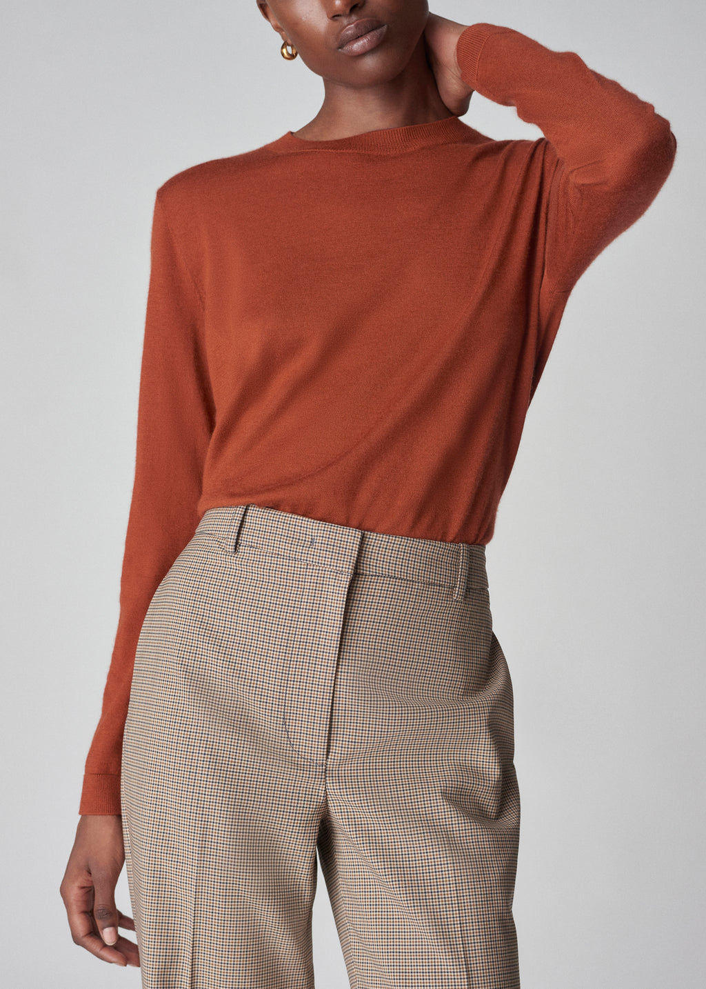 Long Sleeve Crew Sweater in Fine Cashmere - Tamarind - CO