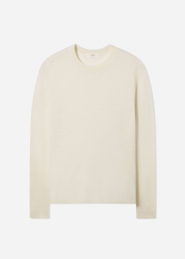 Long Sleeve Crew in Fine Cashmere - Ivory - CO