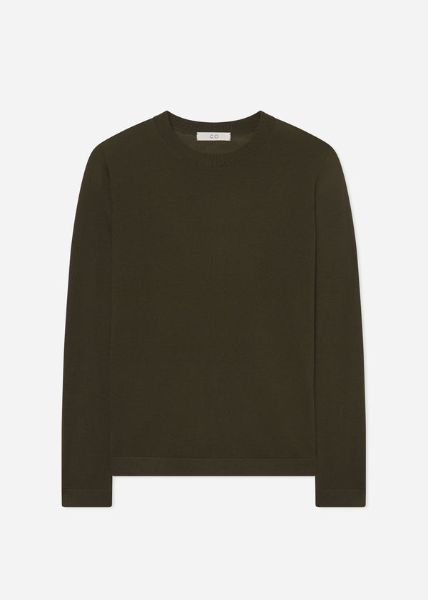 Long Sleeve Crew in Fine Cashmere - Olive - CO