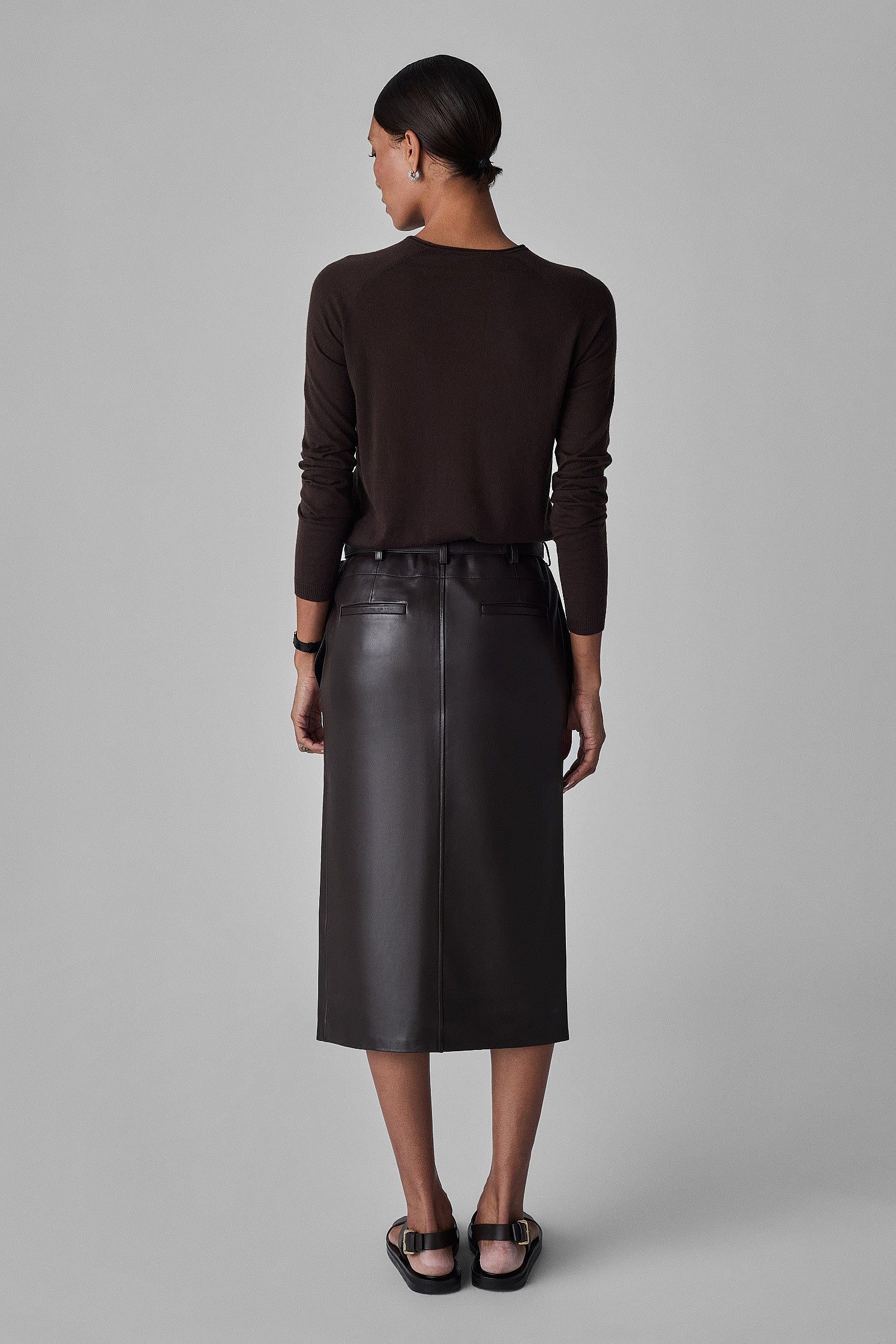 Drop Waist Pencil Skirt in Leather