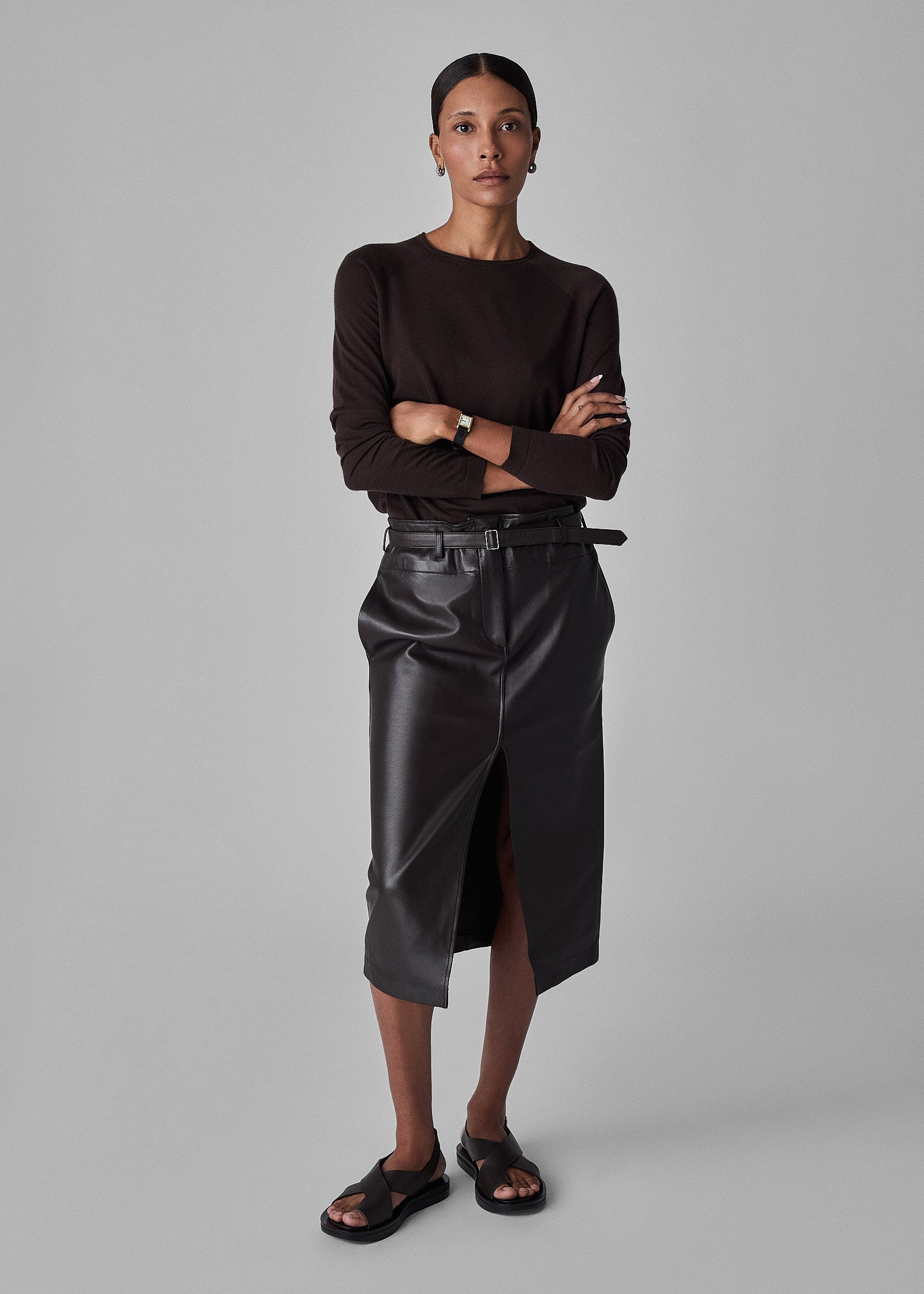 Drop Waist Pencil Skirt in Leather