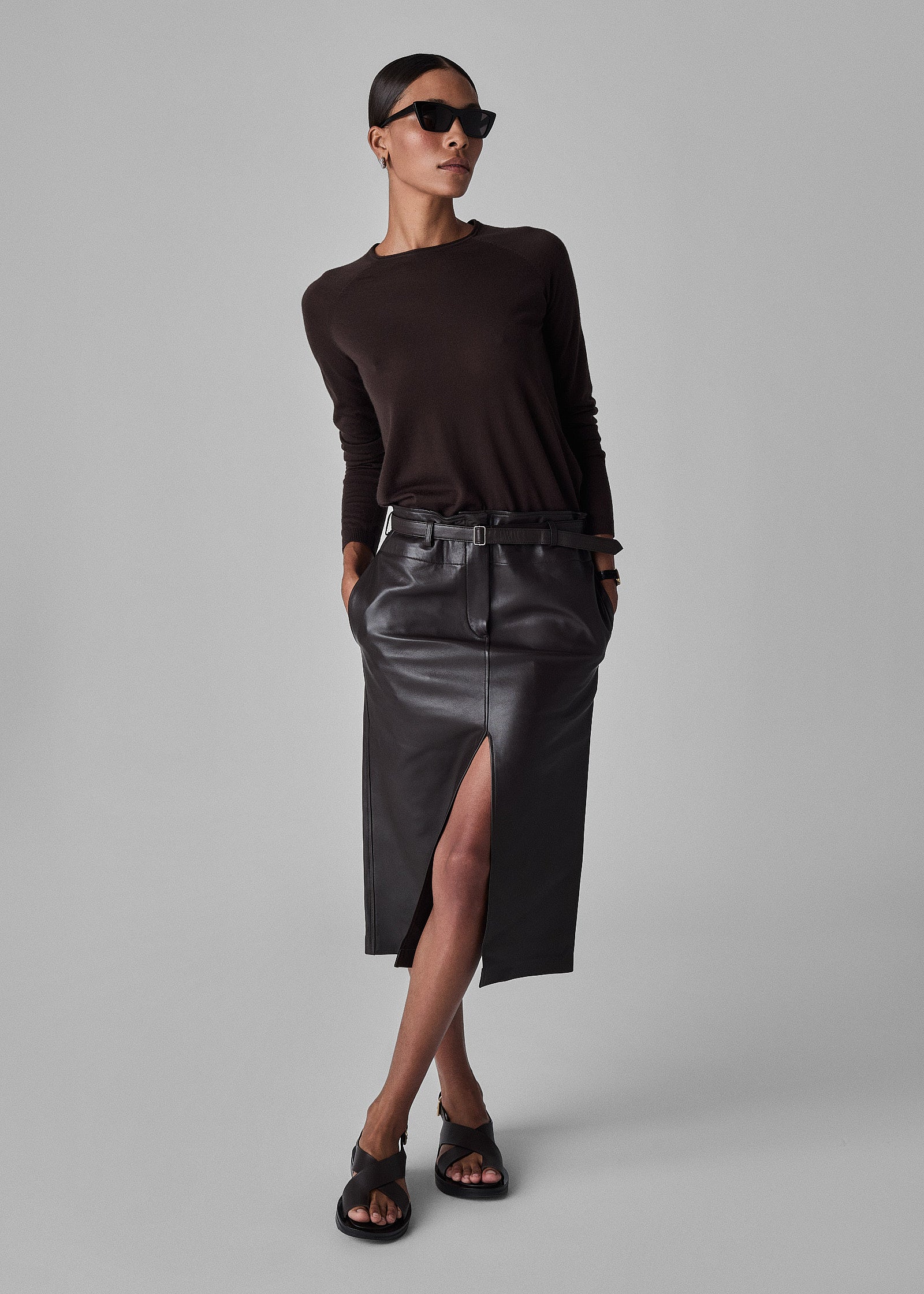 Drop Waist Pencil Skirt in Leather