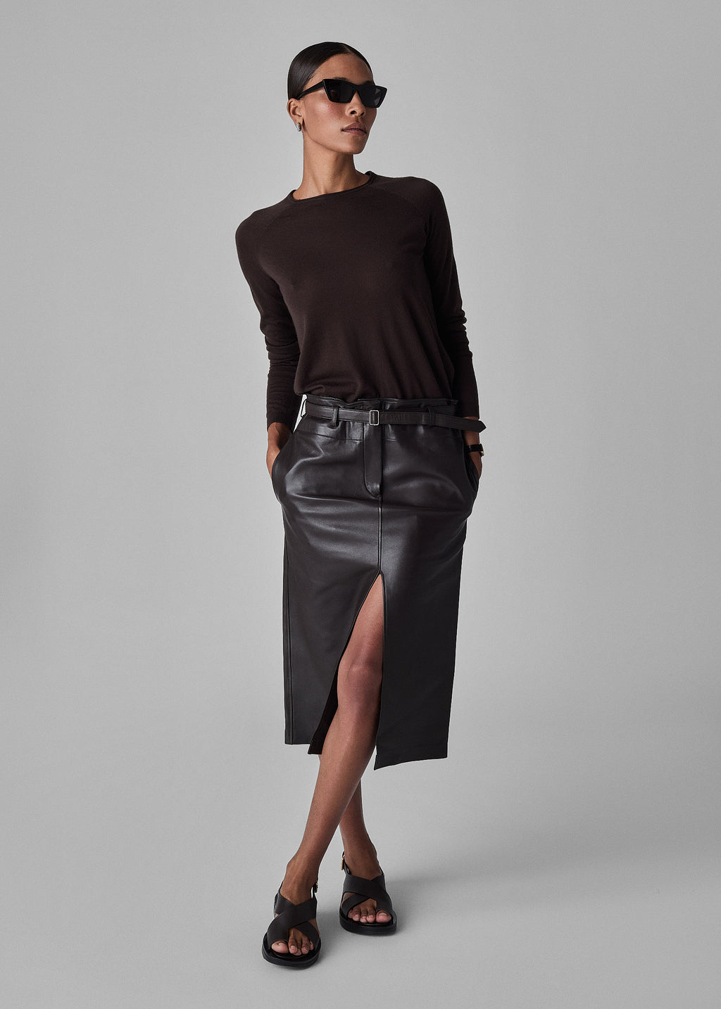 Drop Waist Pencil Skirt in Leather - CO