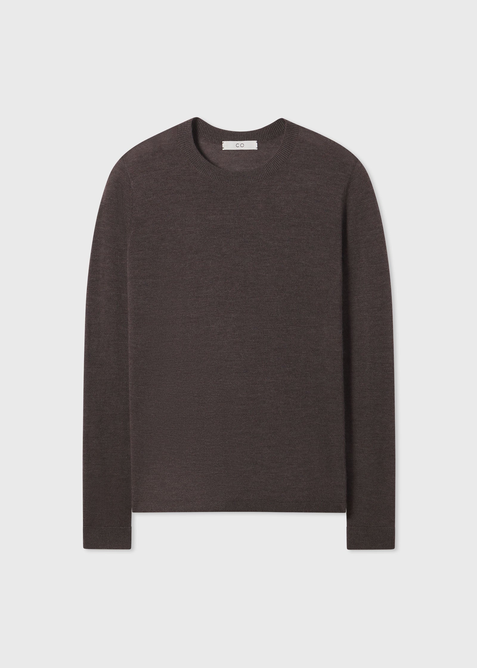 Long Sleeve Crew Neck Tee in Fine Cashmere - Brown