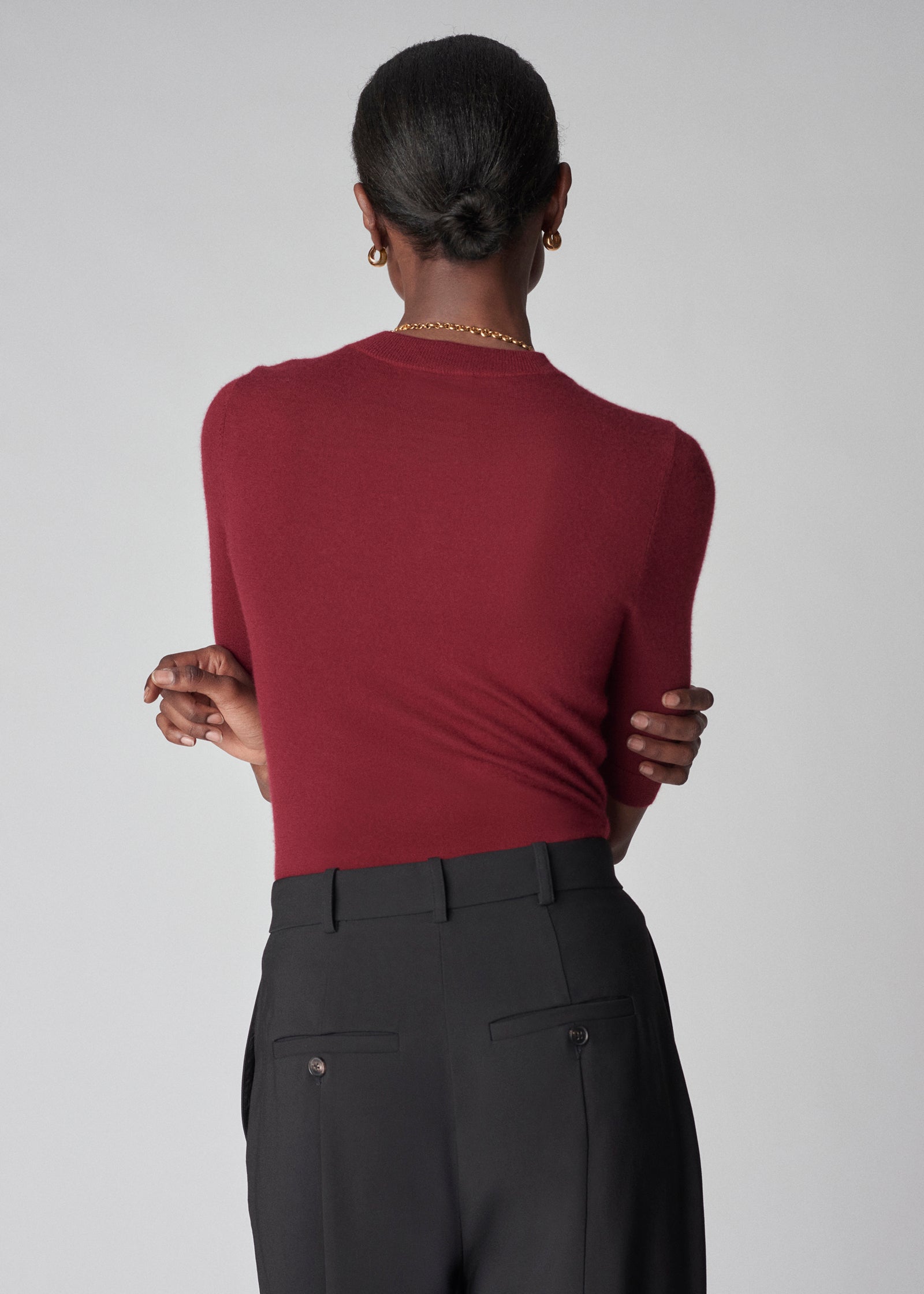 Short Sleeve Knit Top in Fine Cashmere - Bordeaux