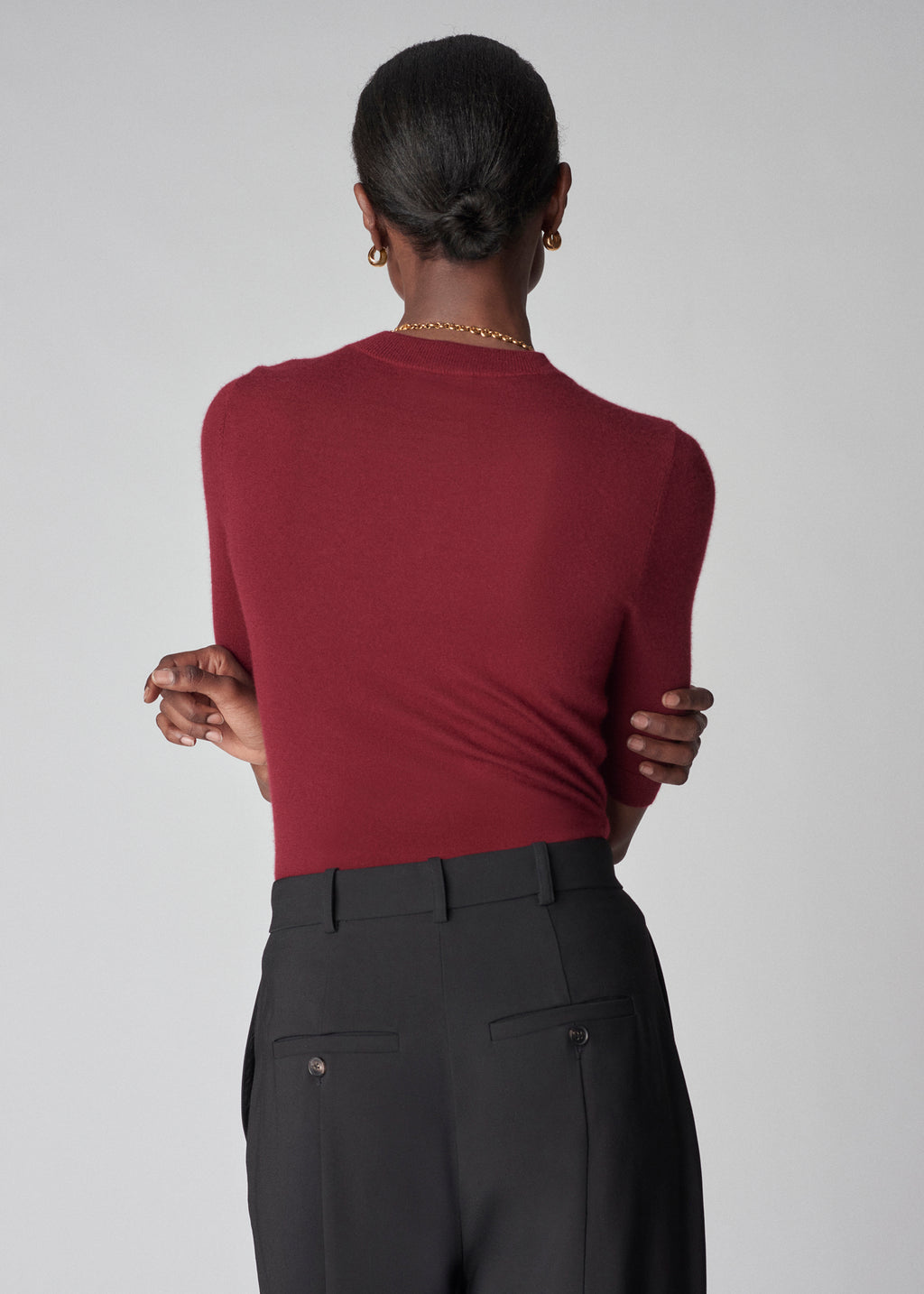 Short Sleeve Knit Top in Fine Cashmere - Bordeaux - CO