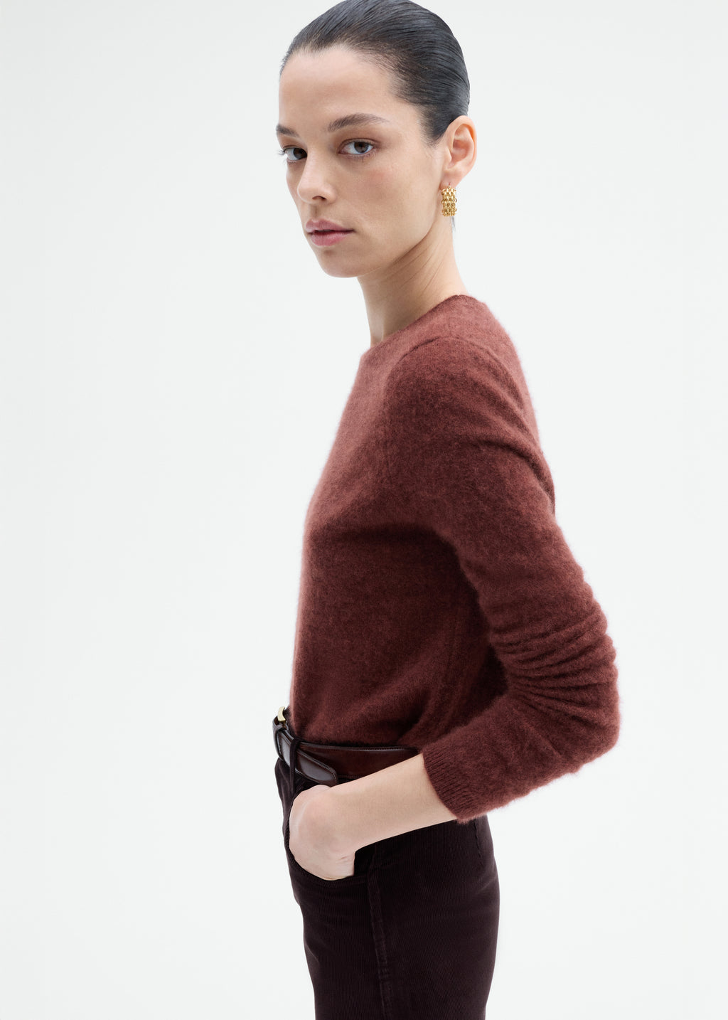 Long Sleeve Crew Sweater in Cashmere Silk - Brick - CO