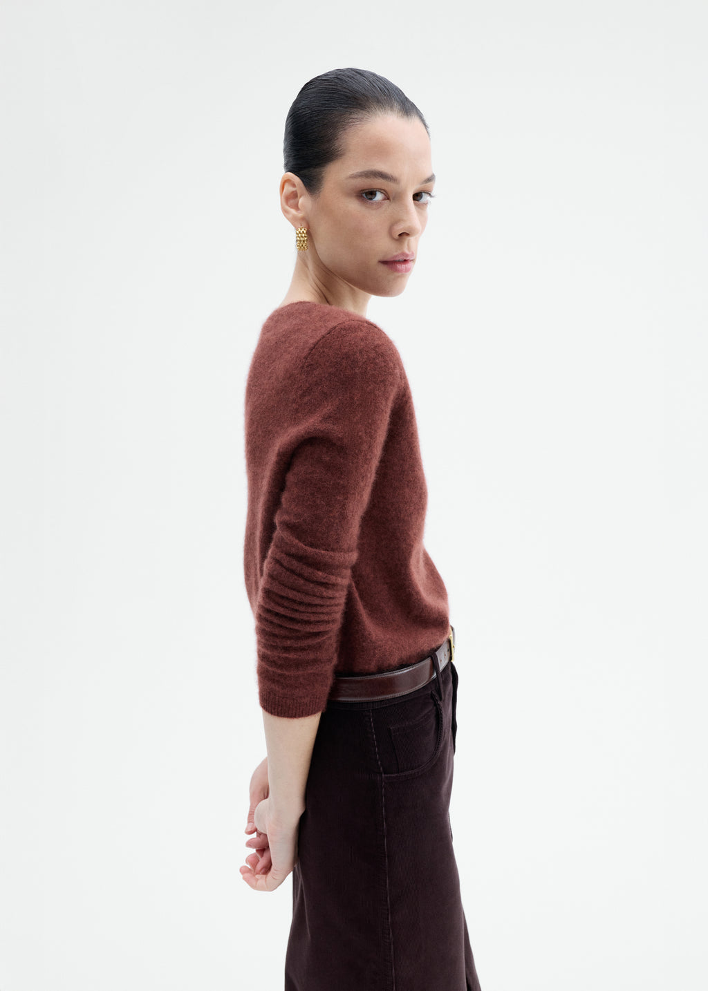 Long Sleeve Crew Sweater in Cashmere Silk - Brick - CO