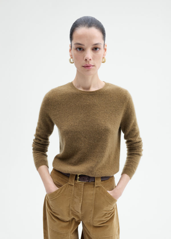Long Sleeve Crew Sweater in Cashmere Silk - Tapenade - CO
