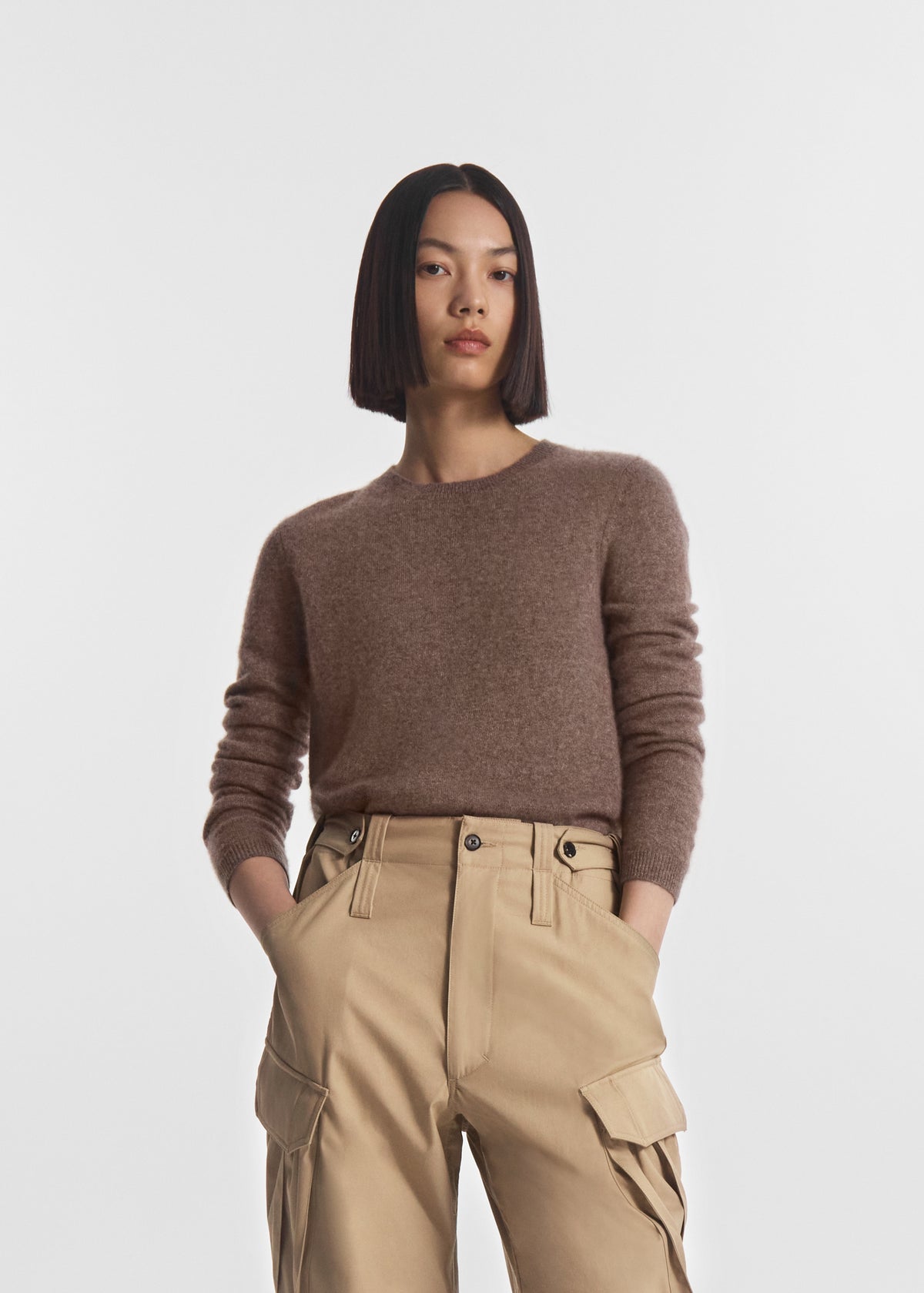 Long Sleeve Crew Sweater in Cashmere Silk - Hazelnut, image 1 of 4
