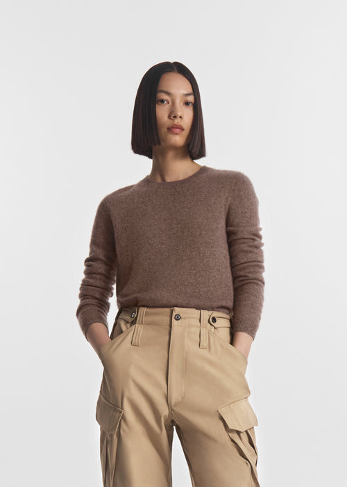 Long Sleeve Crew Sweater in Cashmere Silk - Hazelnut, image 1 of 4