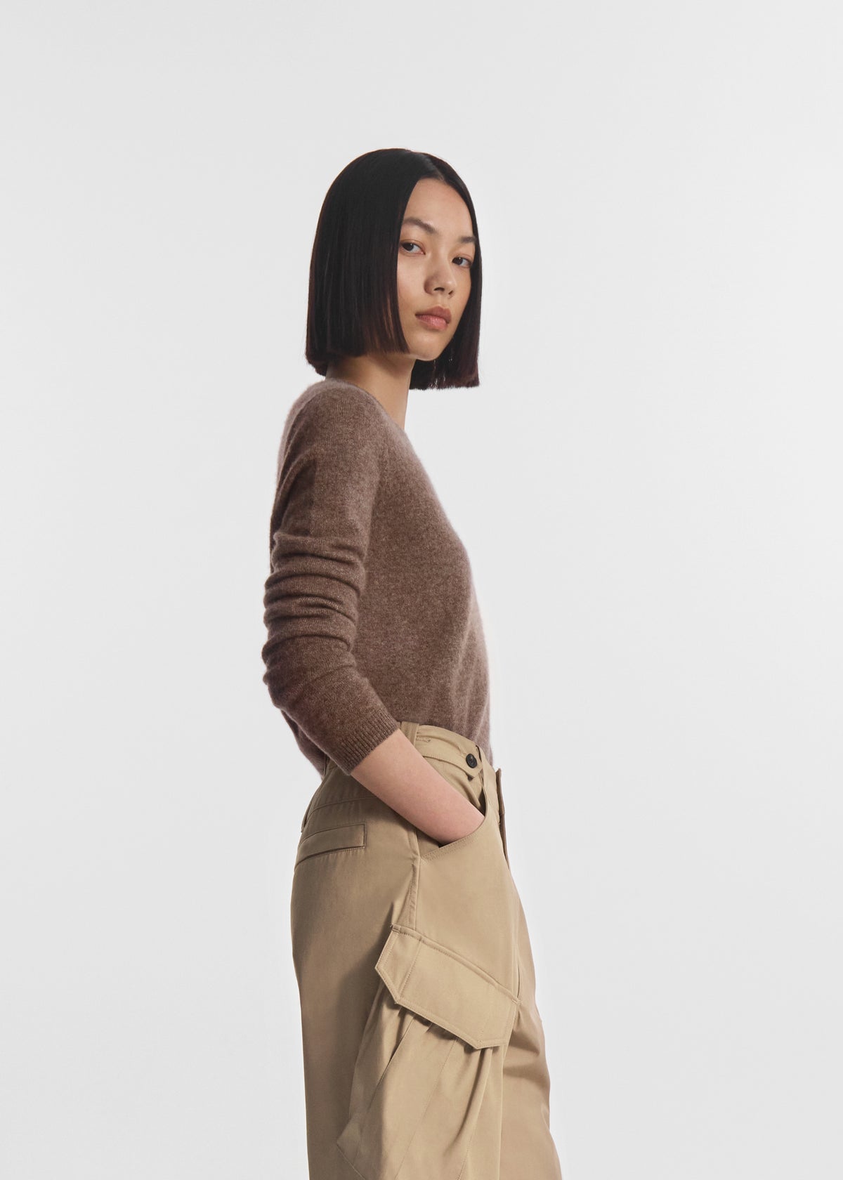 Long Sleeve Crew Sweater in Cashmere Silk - Hazelnut, image 2 of 4