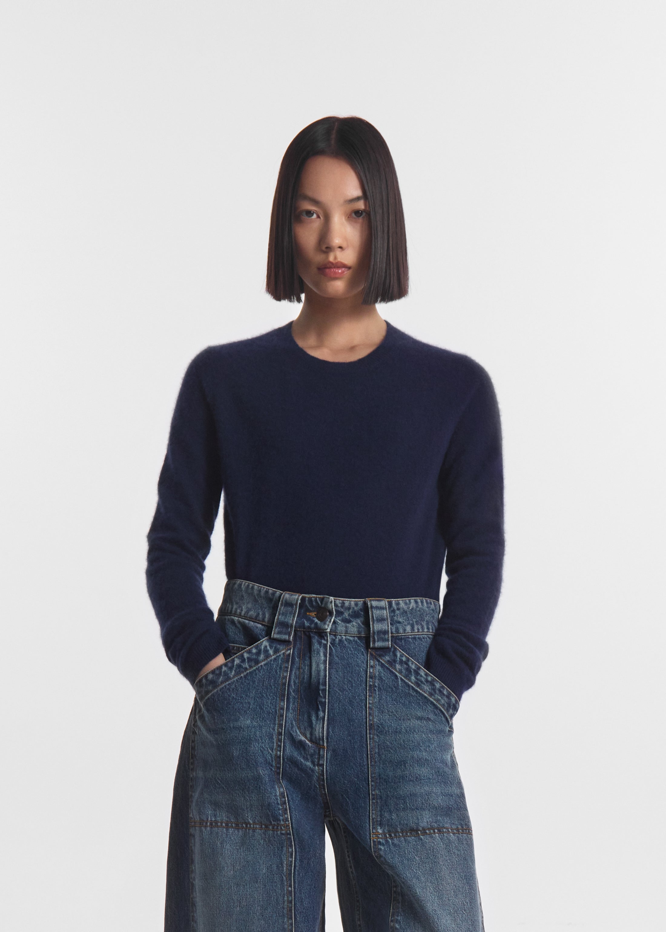 Long Sleeve Crew Sweater in Cashmere Silk - Eclipse