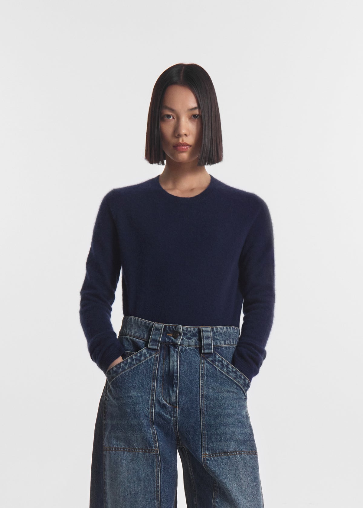 Long Sleeve Crew Sweater in Cashmere Silk - Eclipse, image 2 of 5