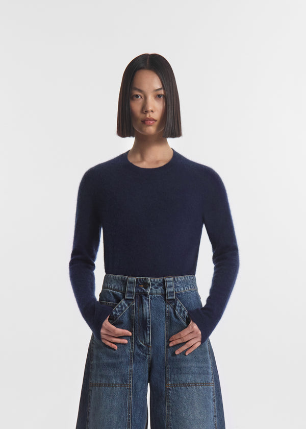 Long Sleeve Crew Sweater in Cashmere Silk - Eclipse - CO