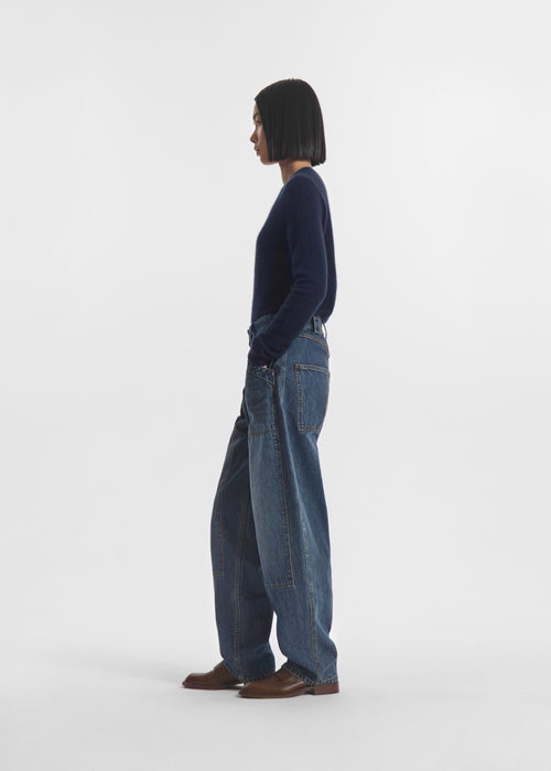 Long Sleeve Crew Sweater in Cashmere Silk - Eclipse, image 3 of 5