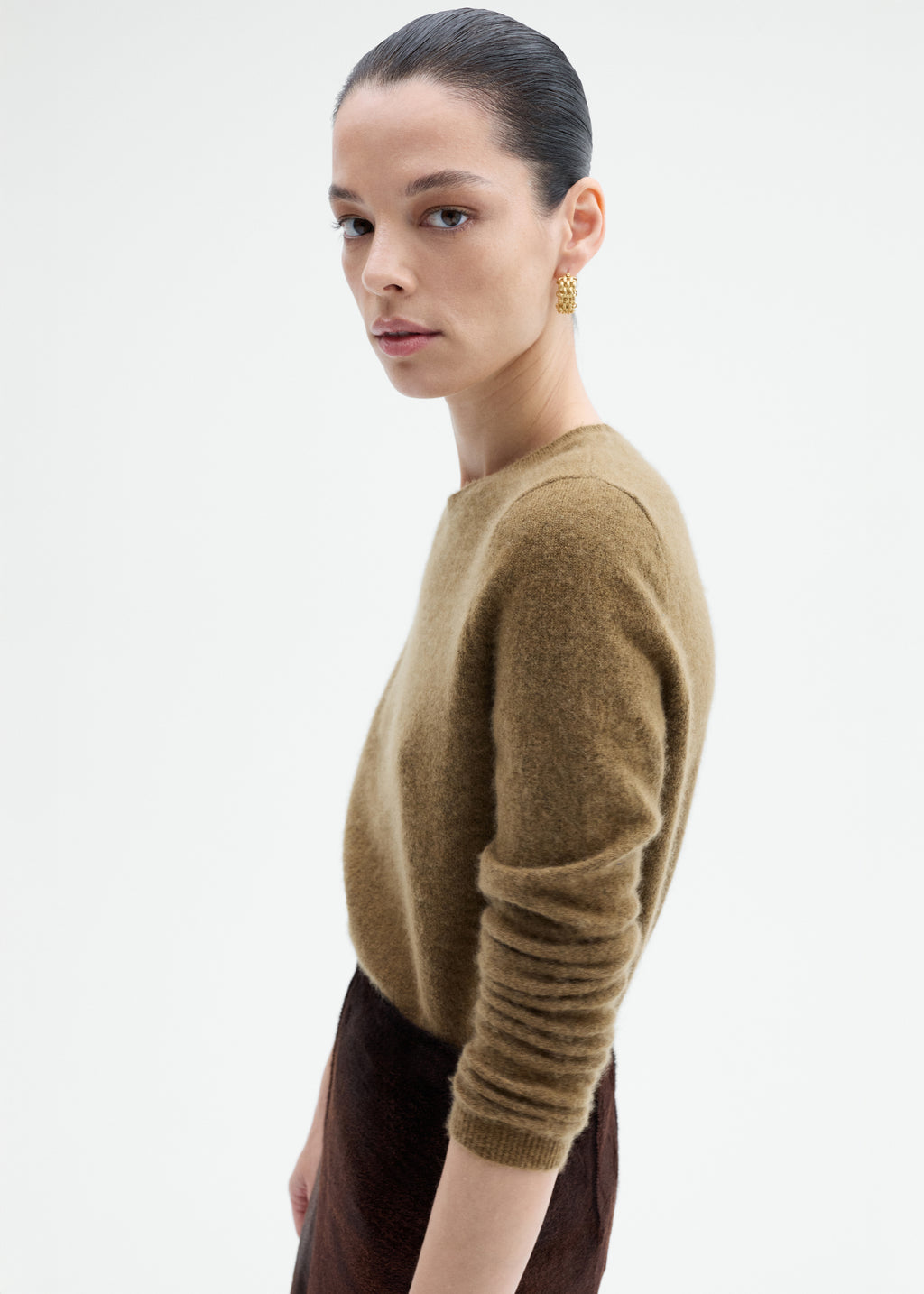 Long Sleeve Crew Sweater in Silk Cashmere - Tapenade - CO