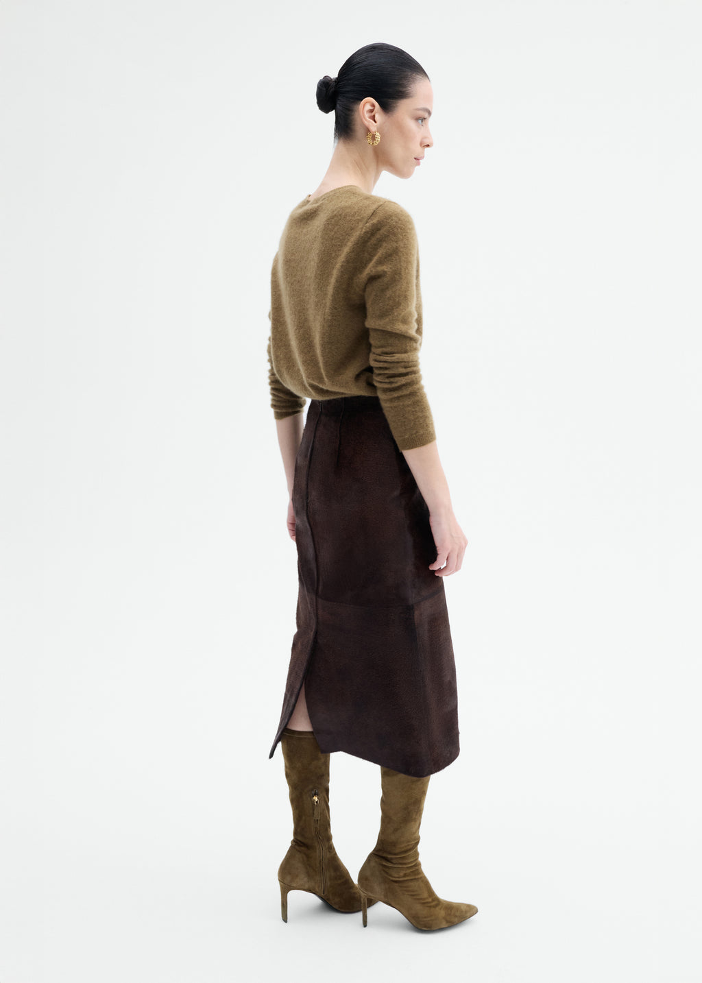 Long Sleeve Crew Sweater in Silk Cashmere - Tapenade - CO