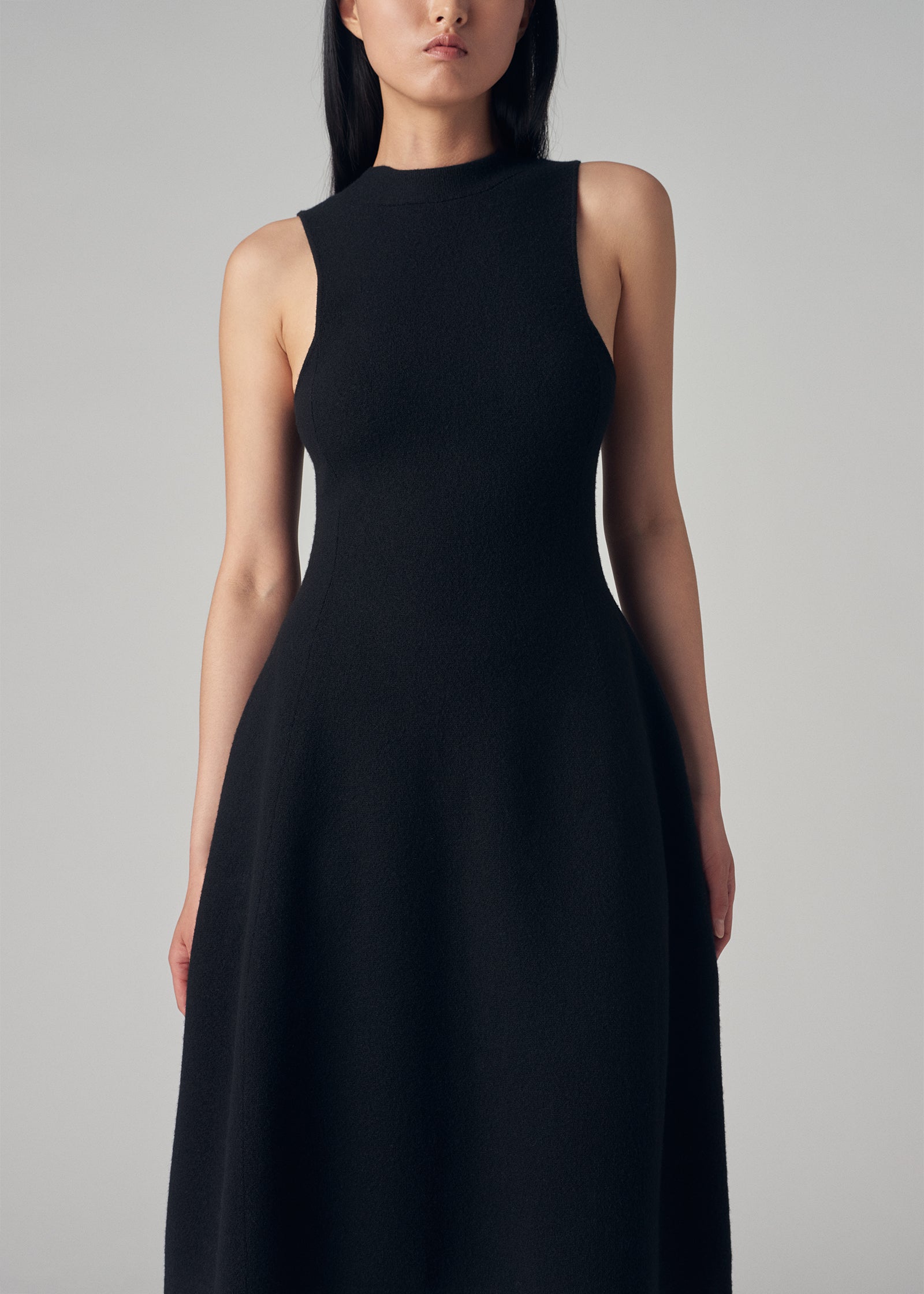 Compact Knit Dress in Merino Wool  - Black - CO Collections