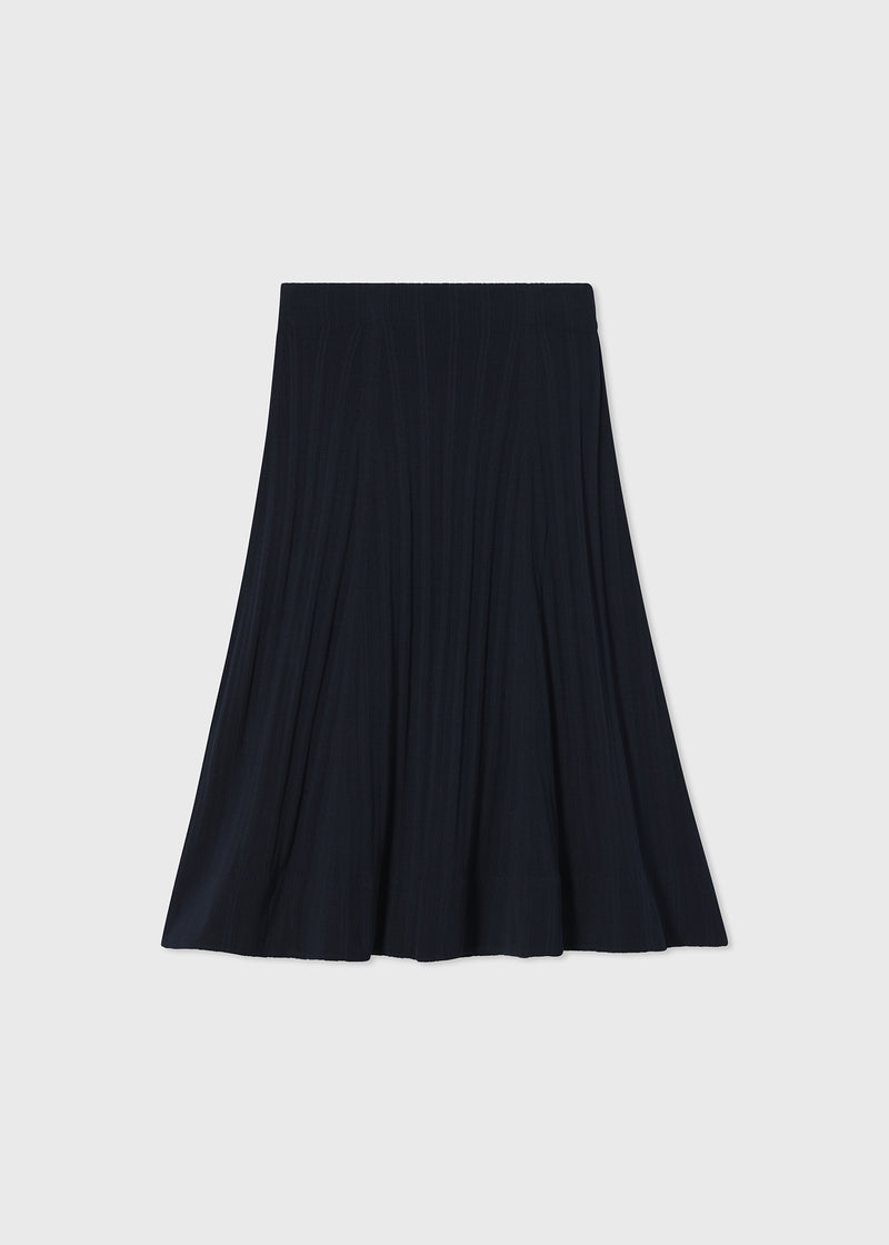 Ribbed Skirt in Silk Knit - Navy - CO