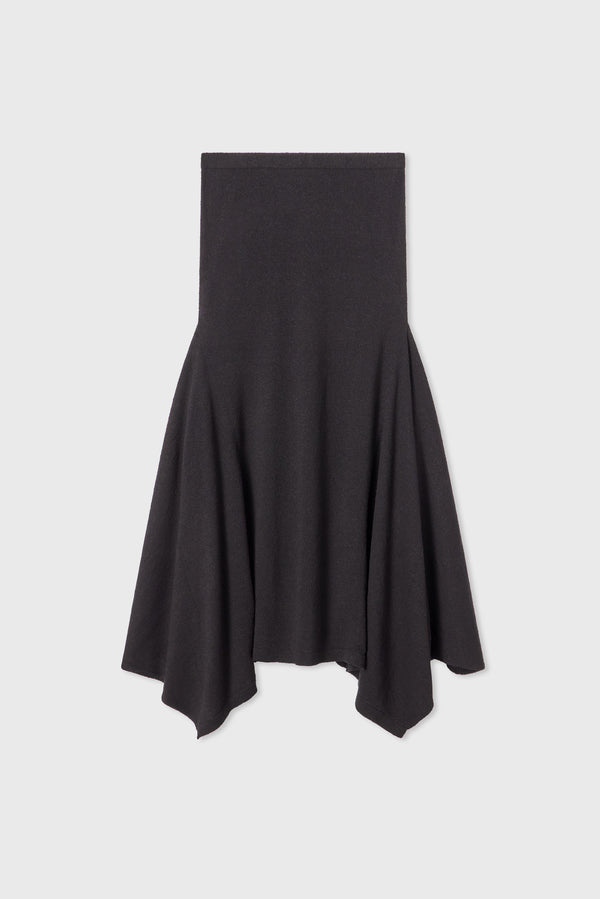 Flared Midi Skirt in Silk Linen - Black - CO