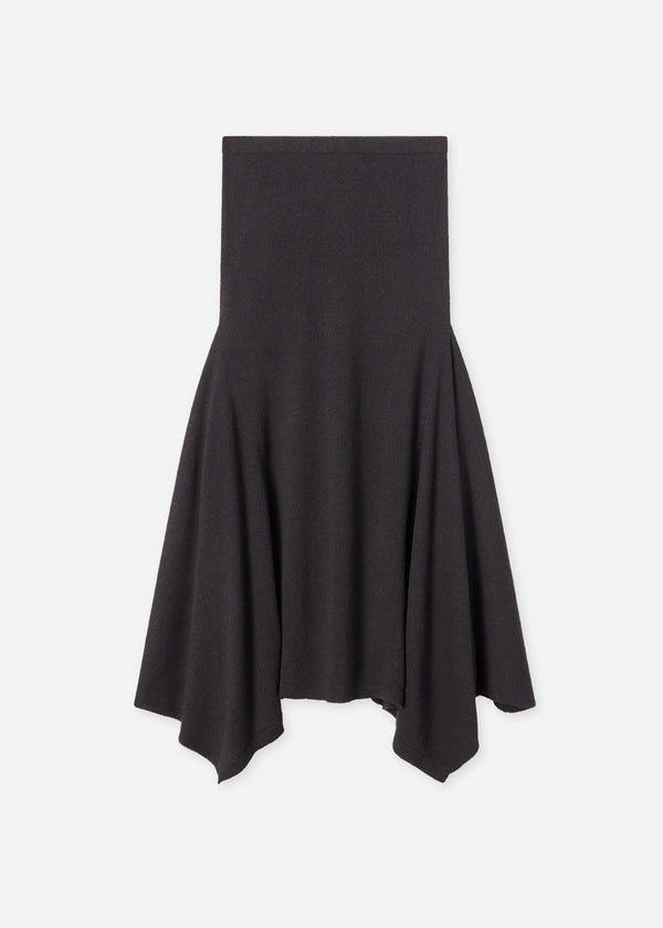 Flared Midi Skirt in Silk Linen - Black - CO