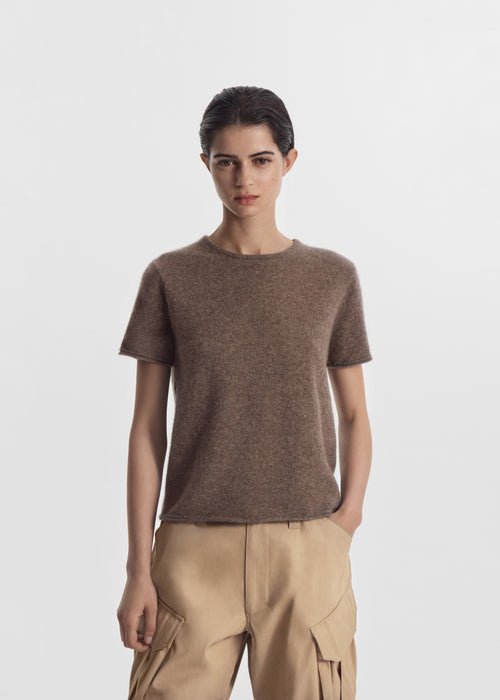 Short Sleeve T-Shirt in Cashmere Silk - Hazelnut, image 1 of 5