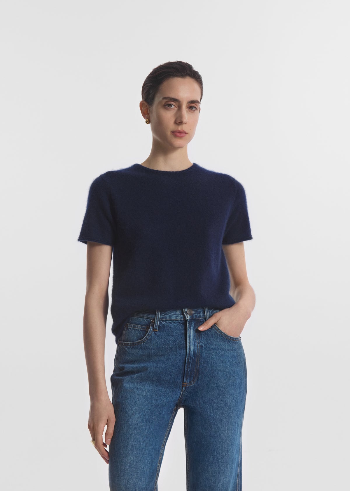 Short Sleeve T-Shirt in Cashmere Silk - Eclipse, image 1 of 5
