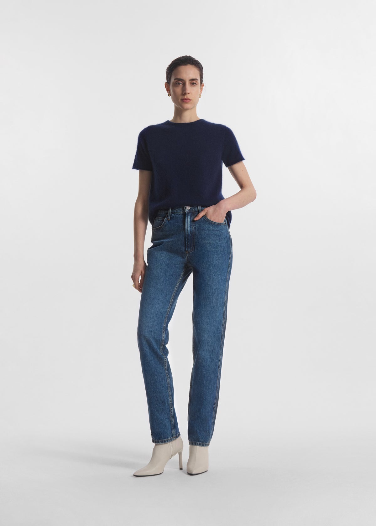 Short Sleeve T-Shirt in Cashmere Silk - Eclipse, image 2 of 5
