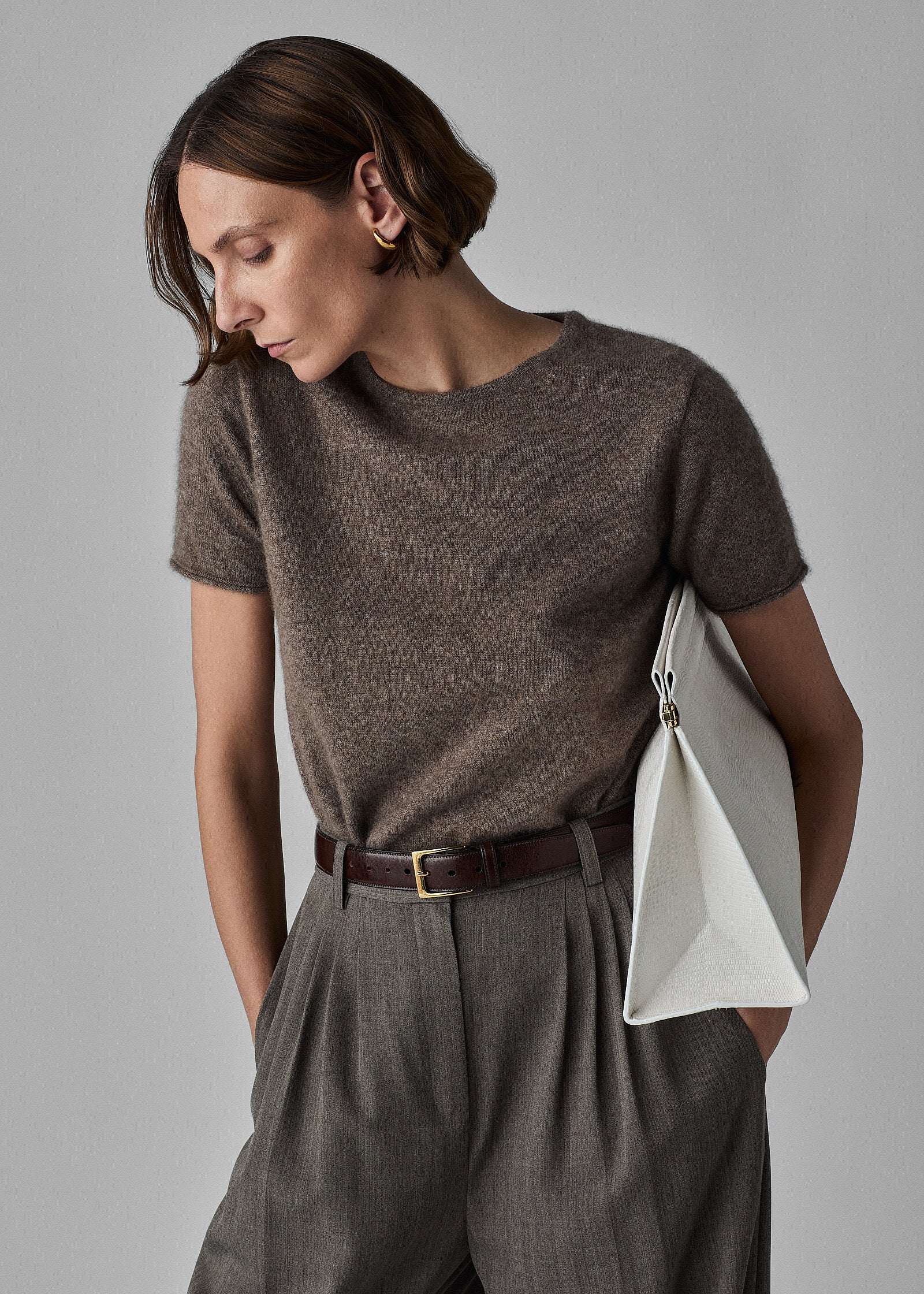 Boxy Tee in Cashmere Silk - Brown