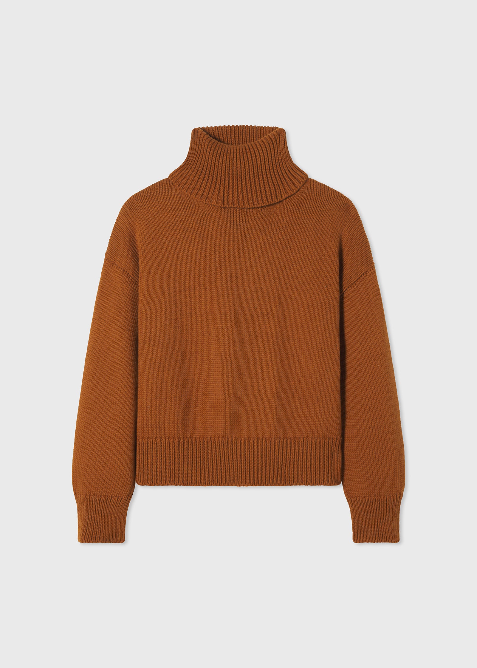 Turtleneck Sweater in Cotton Knit  - Chestnut - CO Collections