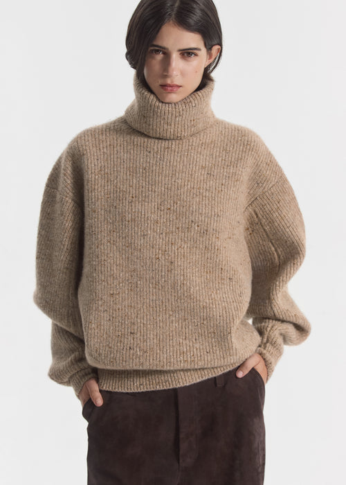 Oversized Turtleneck Sweater in Cashmere Blend - Antelope, image 1 of 4