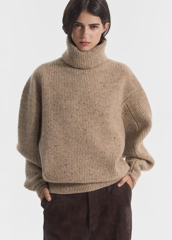 Oversized Turtleneck Sweater in Cashmere Blend - Antelope, image 1 of 4