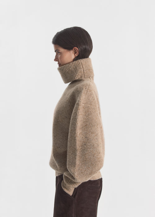 Oversized Turtleneck Sweater in Cashmere Blend - Antelope, image 2 of 4