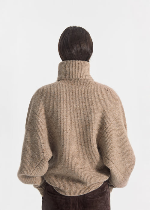 Oversized Turtleneck Sweater in Cashmere Blend - Antelope, image 3 of 4