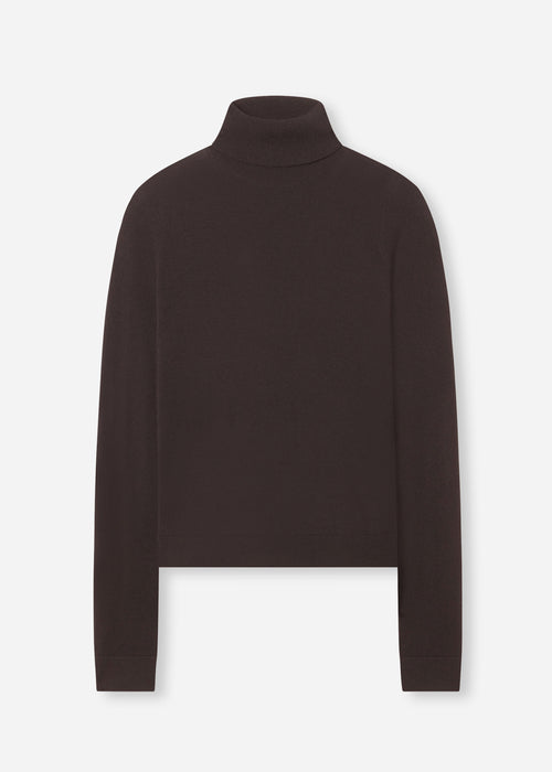 Slim Turtleneck in Fine Cashmere - Chocolate, image 4 of 4