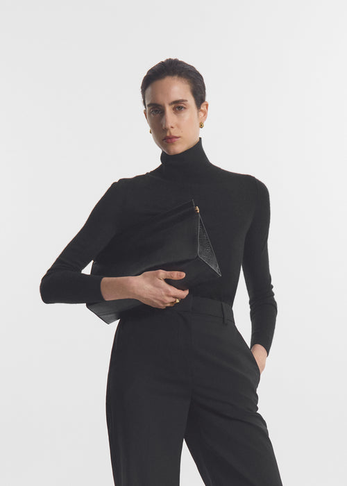 Slim Turtleneck in Fine Cashmere - Black, image 3 of 6