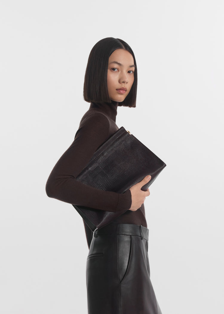 Slim Turtleneck in Fine Cashmere - Chocolate, image 2 of 4