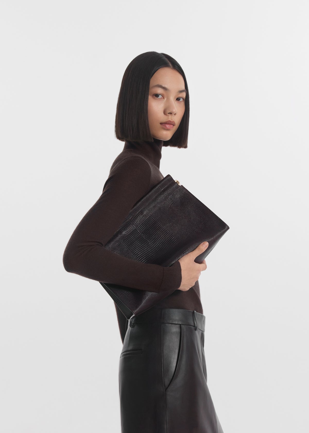 Slim Turtleneck in Fine Cashmere - Chocolate, image 2 of 4